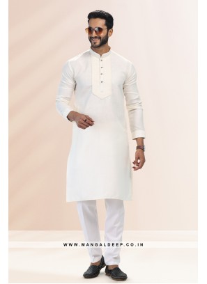 Refreshing Cream Premium Linen Cotton Kurta Pant with Pintuck Work