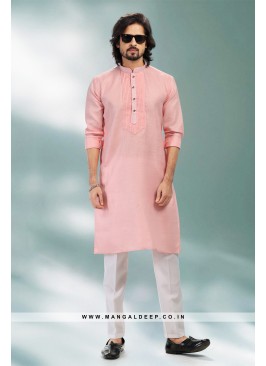 Refreshing Pink Premium Linen Cotton Kurta Pant with Pintuck Work