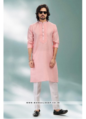 Refreshing Pink Premium Linen Cotton Kurta Pant with Pintuck Work