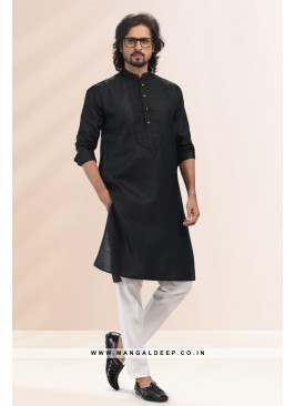 Refreshing Black Premium Linen Cotton Kurta Pant with Pintuck Work