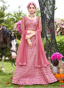 Refreshing Pink Embroidered Net Trendy Lehenga Choli