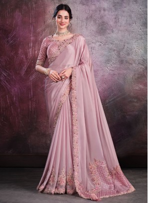 Refreshing Rose Pink Crepe Silk Contemporary Saree