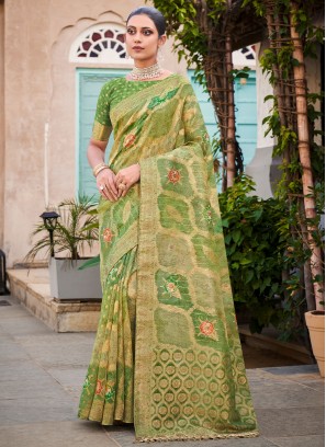 Refreshing Swarovski Jacquard Silk Designer Contemporary Style Saree