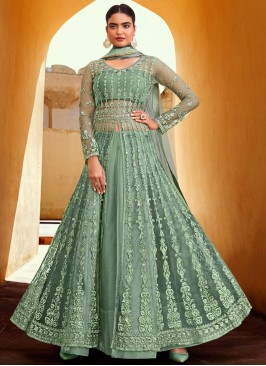 Refreshing Swarovski Sea Green Long Choli Lehenga