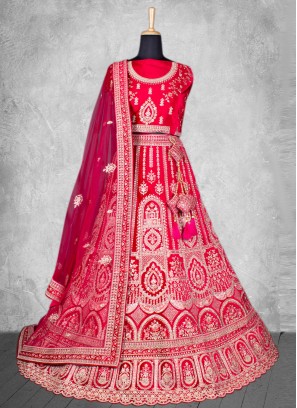 Refreshing Zari Pink Velvet Trendy Lehenga Choli