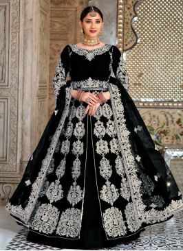 Regal Black Velvet Trendy Lehenga Choli