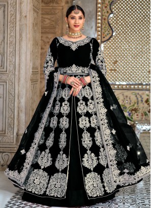 Regal Black Velvet Trendy Lehenga Choli