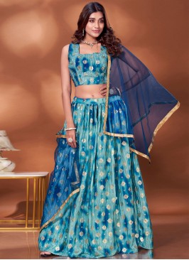 Regal Chinon Stone Work Blue Readymade Lehenga Choli