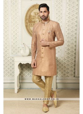 Regal Dark Beige Art Silk Indo Western Sherwani wi