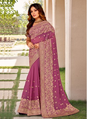 Regal Georgette Zari Pink Trendy Saree