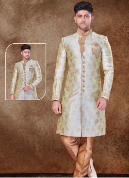 Regal Cream and Chikoo Sherwani with Jaqard Top an