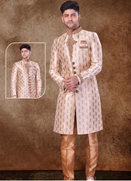 Regal Light Chikoo and Chikoo Sherwani with Jaqard