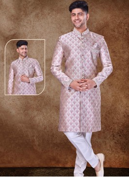 Regal Multi and Off white Sherwani with Jaqard Top and Dhupion Silk Bottom.