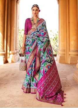 Regal Grey Color Patola Silk Saree