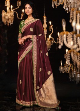 Regal Maroon Border Fancy Fabric Contemporary Style Saree