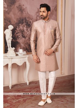 Regal Onion Art Silk Indo Western Sherwani with Silk Bottom