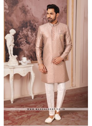 Regal Onion Art Silk Indo Western Sherwani with Silk Bottom