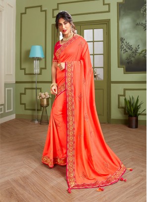 Regal Orange Color Embroidered Saree