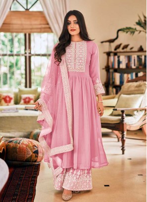 Regal Pink Color Georgette Anarkali Suit