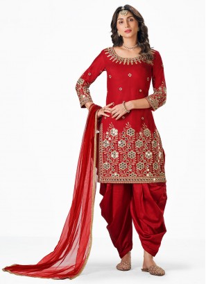 Regal Red Silk Patiala Salwar Suit