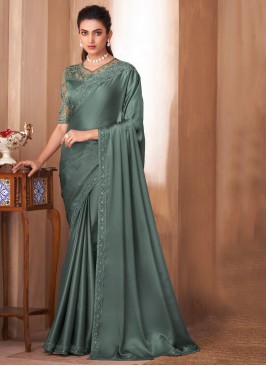 Regal Sea Green Plain Silk Trendy Saree