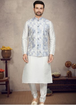 Regal Silk Ensemble with Cream with Blue Jacket.