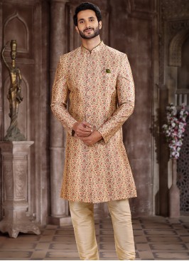 Regal Splendor Balge and Gold Art Silk Sherwani with Chudidar Bottom