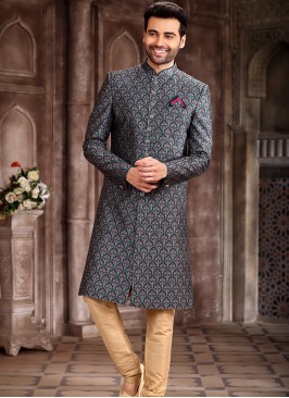 Regal Splendor Green and Thsser Art Silk Sherwani 