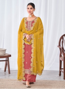 Remarkable Embroidered Pink Georgette Pakistani Salwar Suit