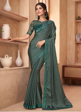 Remarkable Green Border Georgette Designer Saree