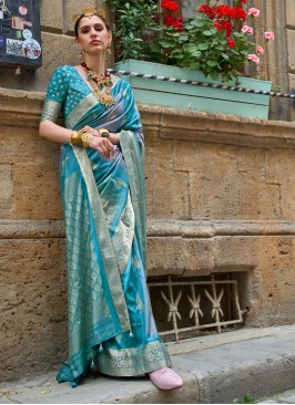 Remarkable Silk Aqua Blue Weaving Classic Saree