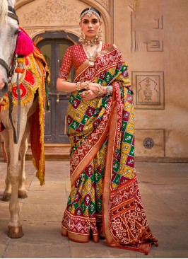 Remarkable Silk Patola Print Multi Colour Contemporary Saree