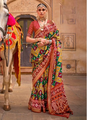 Remarkable Silk Patola Print Multi Colour Contemporary Saree