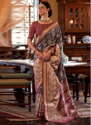 Remarkable Tussar Silk Brown Digital Print Contemporary Saree