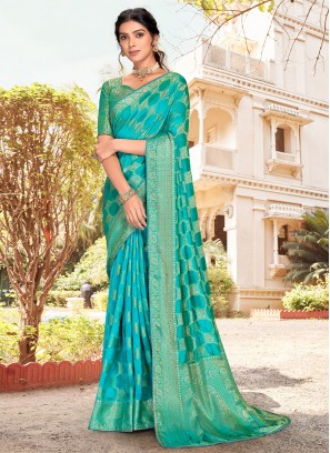 Renowned Border Firozi Classic Saree