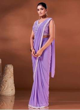 Renowned Border Net Lavender Designer Saree