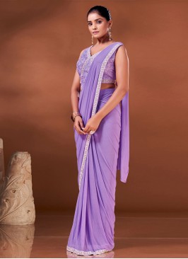 Renowned Border Net Lavender Designer Saree