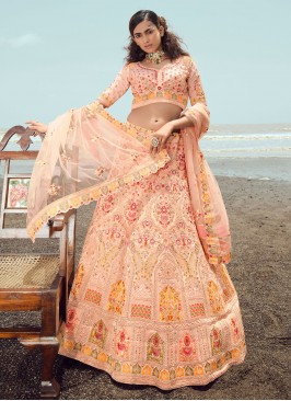 Renowned Dori Work Georgette Peach Trendy Lehenga Choli