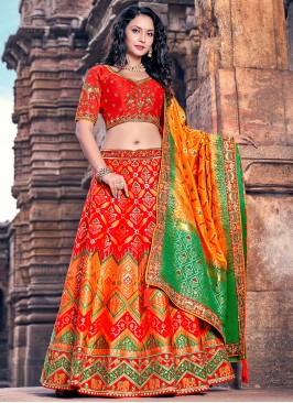 Renowned Embroidered Banarasi Silk Trendy Lehenga Choli