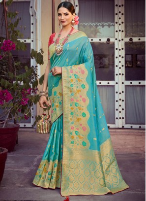 Renowned Firozi Party Contemporary Saree