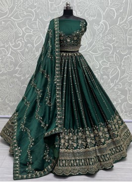 Renowned Green Chiffon Satin A Line Lehenga Choli