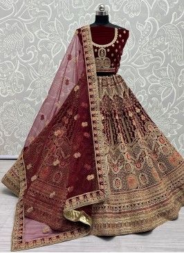 Renowned Maroon Fancy Velvet Trendy Lehenga Choli