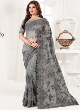 Renowned Net Embroidered Classic Designer Saree