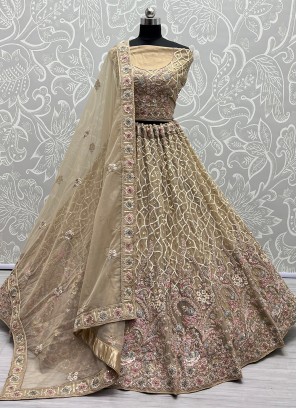 Renowned Sequins Sea Green Long Choli Lehenga