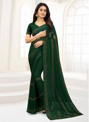 Renowned Stone Faux Chiffon Green Contemporary Saree