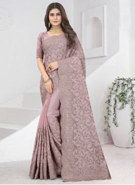 Resham Chinon Saree in Lavender