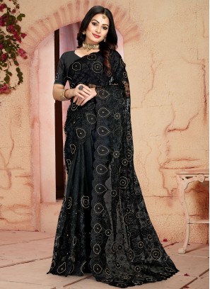 Resham Net Designer Saree in Black