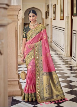 Resham Silk Traditional Designer Saree in Pink