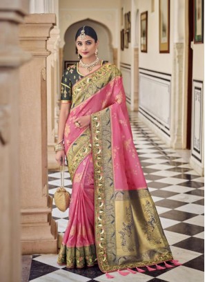 Resham Silk Traditional Designer Saree in Pink