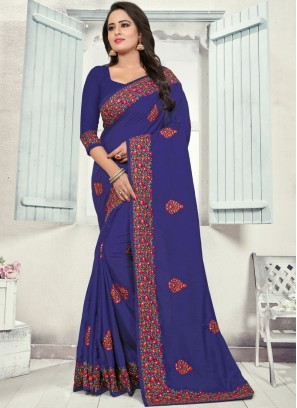 Resham Silk Traditional Saree in Navy Blue